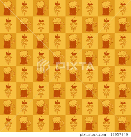 Beer mugs and hop seamless pattern Beer mugs and hop seamless pattern 12957549