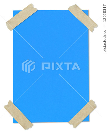 blue blank paper stuck with brown tape blue blank paper stuck with brown tape 12958317