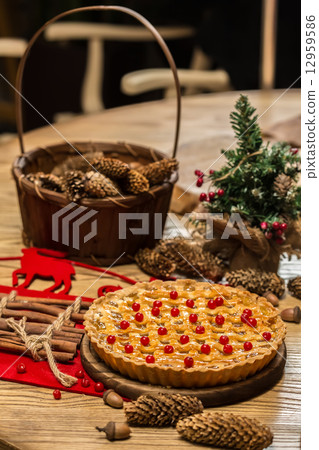 Homemade christmas cake with wild berries. 12959586