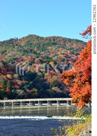 紅色在京都離開Arashiyama Togetsu橋樑 紅色在京都離開Arashiyama Togetsu橋樑 12962362