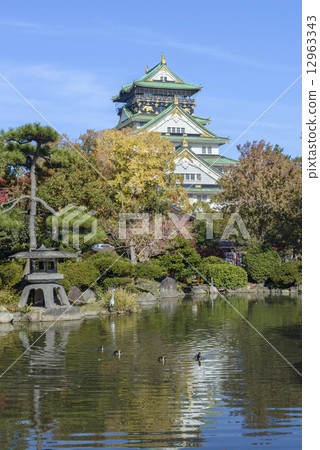 Osaka Castle Japanese Garden in autumn 12963343