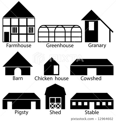 Farm Buildings Icons, Vector Illustration 12964602