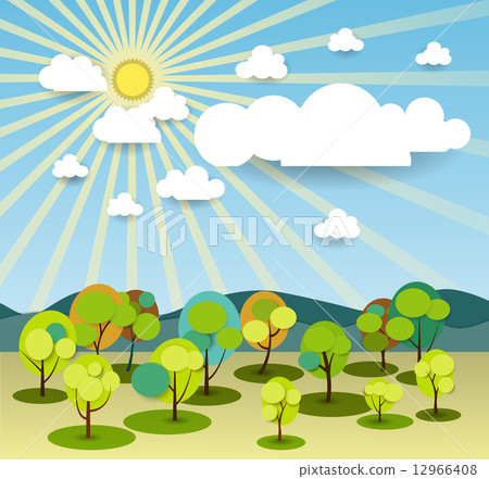 Paper spring tree with sun light Paper spring tree with sun light 12966408