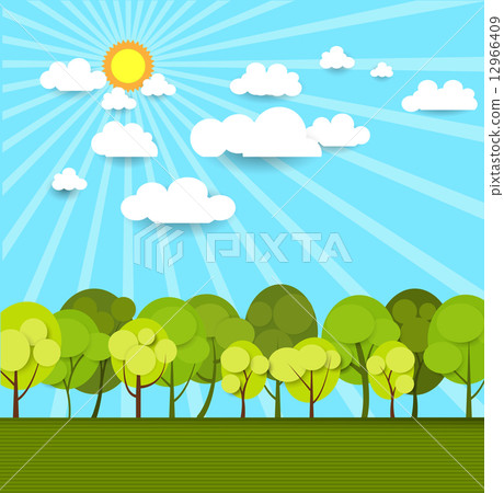 Paper spring tree with sun light  12966409