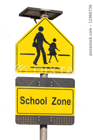 School zone sign isolated on white. 12966736