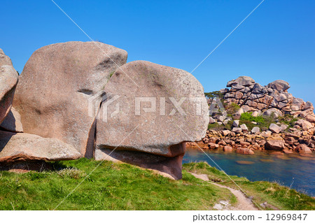 Pink granite coast in Brittany, France 12969847