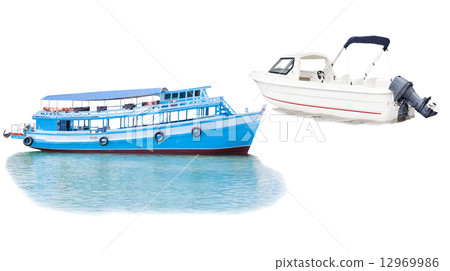 boat and ship floating over sea water isolated white background 12969986