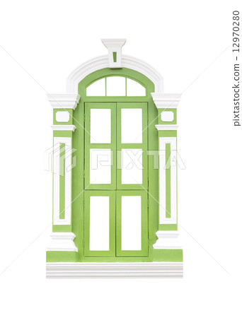 Green classic wooden window frame on white Green classic wooden window frame on white 12970280