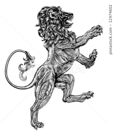 Woodblock style heraldic lion Woodblock style heraldic lion 12974602