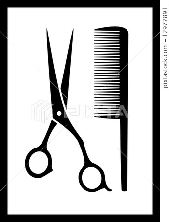 scissors and comb on black frame 12977891