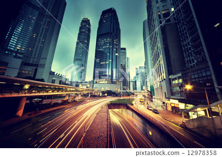 traffic in Hong Kong at sunset time 12978358