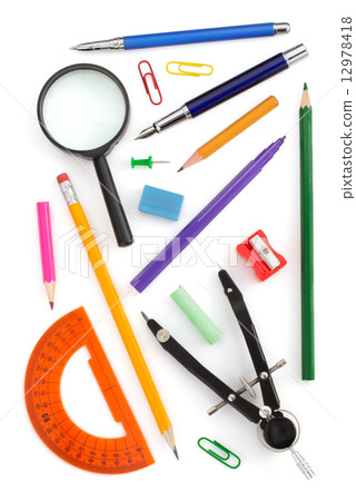 school supplies on white 12978418