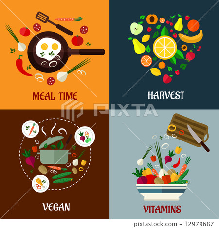 Colorful flat food poster designs - Stock Illustration [12979687] - PIXTA
