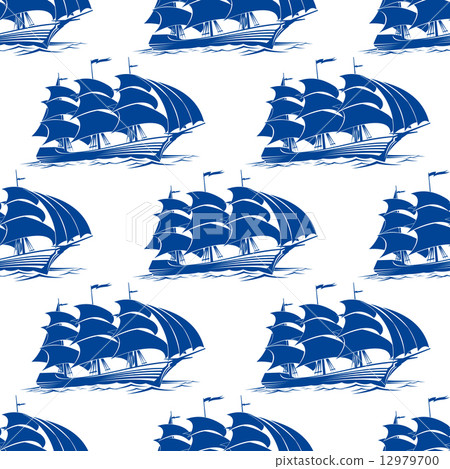 Seamless pattern of a fully rigged sailing ship - Stock Illustration ...