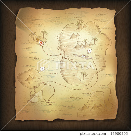 Treasure map on wooden background. 12980393