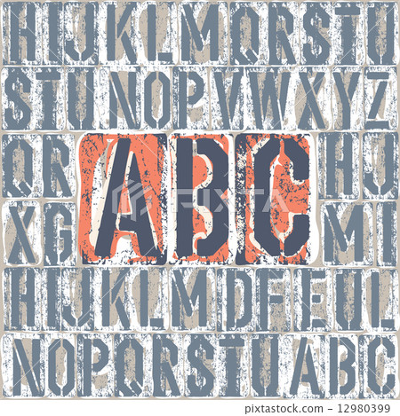 Vintage letterpress printing blocks alhpabet. Grouped separately 12980399