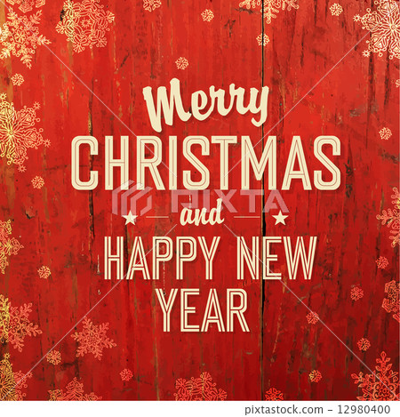 Retro Styled Christmas Card Design On Red Texture. Vector. 12980400