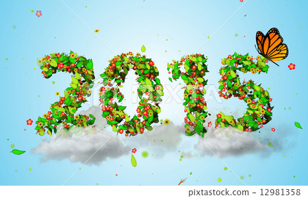2015 New Year Leaves Particles orange Butterfly 3D 12981358