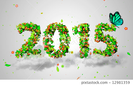2015 New Year Leaves Particles Blue Butterfly 3D 12981359