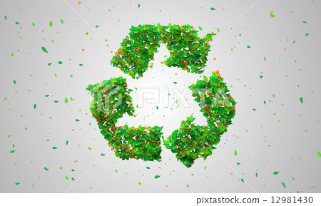 Recycle Symbol Green leaves particles 3D Recycle Symbol Green leaves particles 3D 12981430