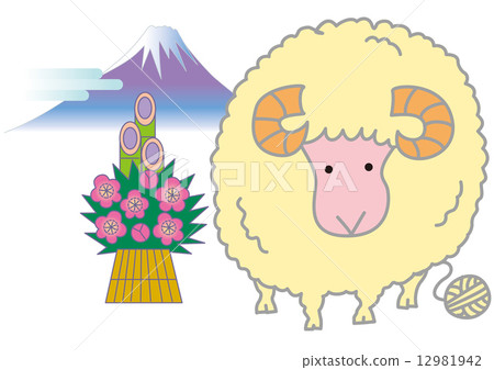 Sheep and Kadomatsu and Mt. Fuji 12981942