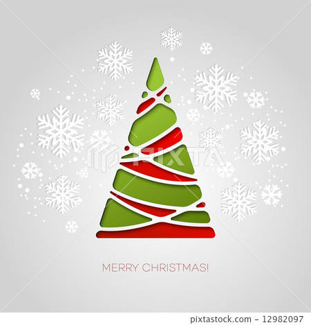 Merry Christmas tree greeting card. Paper design - Stock Illustration ...