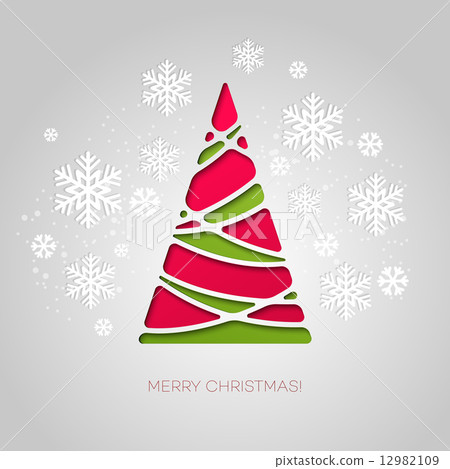 Merry Christmas tree greeting card. Paper design - Stock Illustration ...