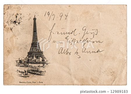 vintage postcard with Eiffel Tower in Paris, France vintage postcard with Eiffel Tower in Paris, France 12989183