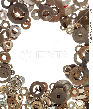 Old rusty washers over white background Old rusty washers over white background 12989308