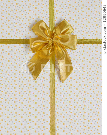 gift bow with golden satin ribbon gift bow with golden satin ribbon 12990642