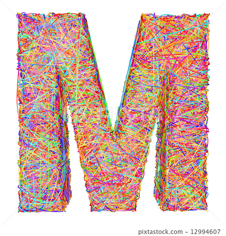 Alphabet symbol letter M composed of colorful striplines 12994607