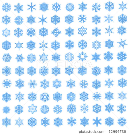Set of 100 unique, blue snowflakes in fractal style 12994786