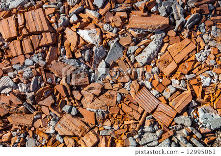 Pieces of beaten bricks and concrete blocks 12995061