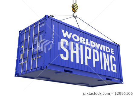 World wide Shipping - Red Hanging Cargo Container. 12995106
