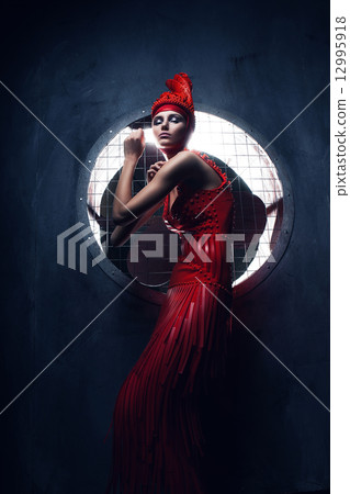 passion woman in red hat in circle of light passion woman in red hat in circle of light 12995918