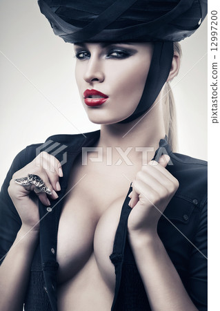 imperious sexy woman in black with red lips imperious sexy woman in black with red lips 12997200