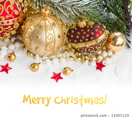 golden christmas bow and evegreen tree  13003129