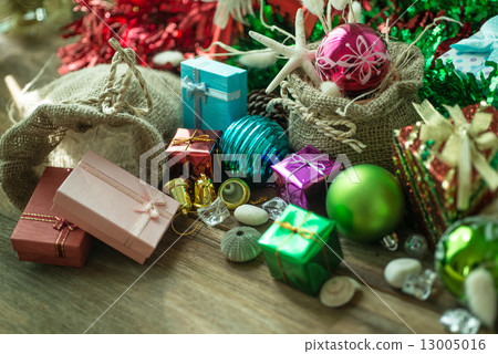 Christmas and New Year decoration on wooden background Christmas and New Year decoration on wooden background 13005016