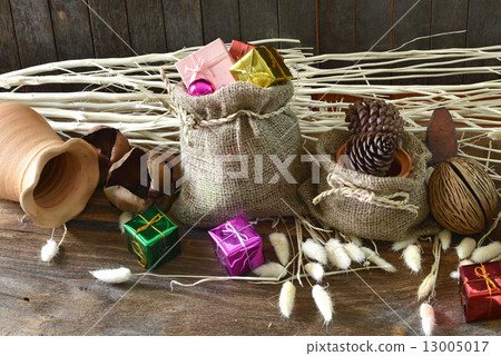 Christmas and New Year decoration on wooden background Christmas and New Year decoration on wooden background 13005017