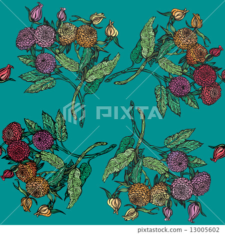 seamless pattern with chrysanthemum on navy blue background. vin 13005602