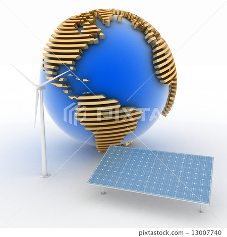 Globe with Windmill and Solar Panels on white background. Alternative Energy Concept. Globe with Windmill and Solar Panels on white background. Alternative Energy Concept. 13007740