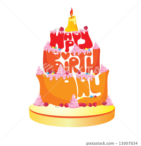Cake Formed From Happy Birthday Text - on white background. 13007834