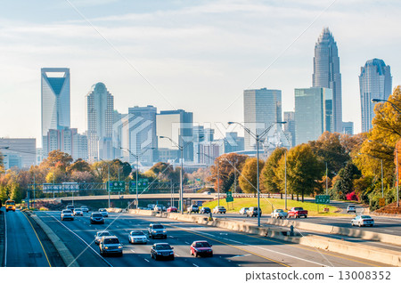 charlotte north carolina skyline during autumn season at sunset 13008352