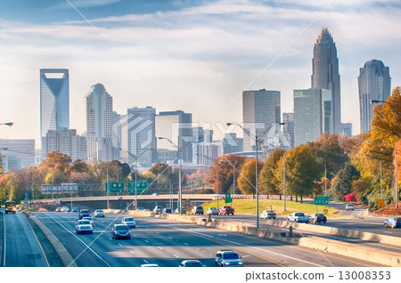 charlotte north carolina skyline during autumn season at sunset 13008353