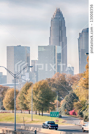 charlotte north carolina skyline during autumn season at sunset 13008356
