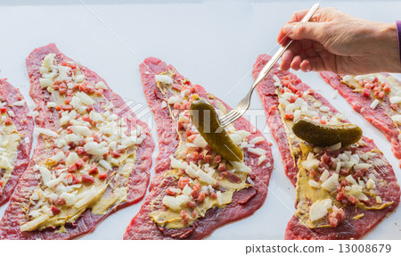 Beef roulades are prepared and cooked 13008679