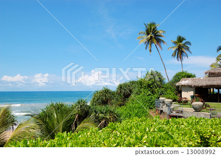 Outdoor restaurant at the luxury hotel with a ocean view, Bentot 13008992