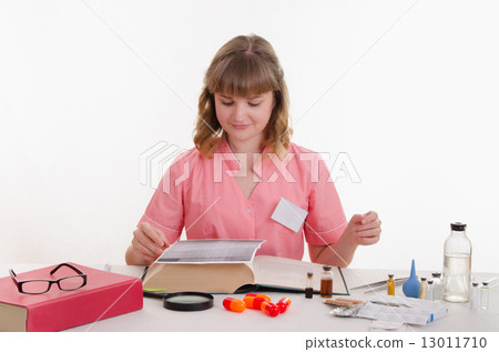 Pharmacy student with Medication Guid Pharmacy student with Medication Guid 13011710