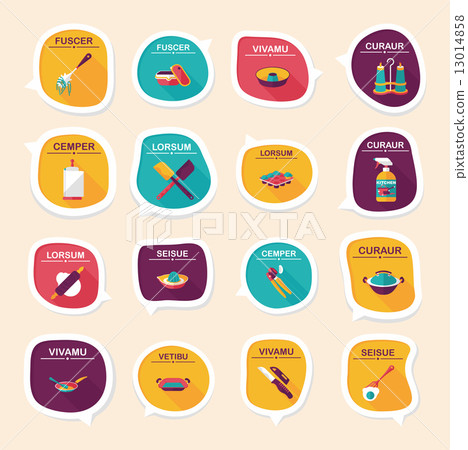 Kitchenware bubble speech flat banner design background set, eps 13014858