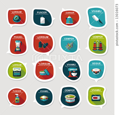 Kitchenware bubble speech flat banner design background set, eps Kitchenware bubble speech flat banner design background set, eps 13016073